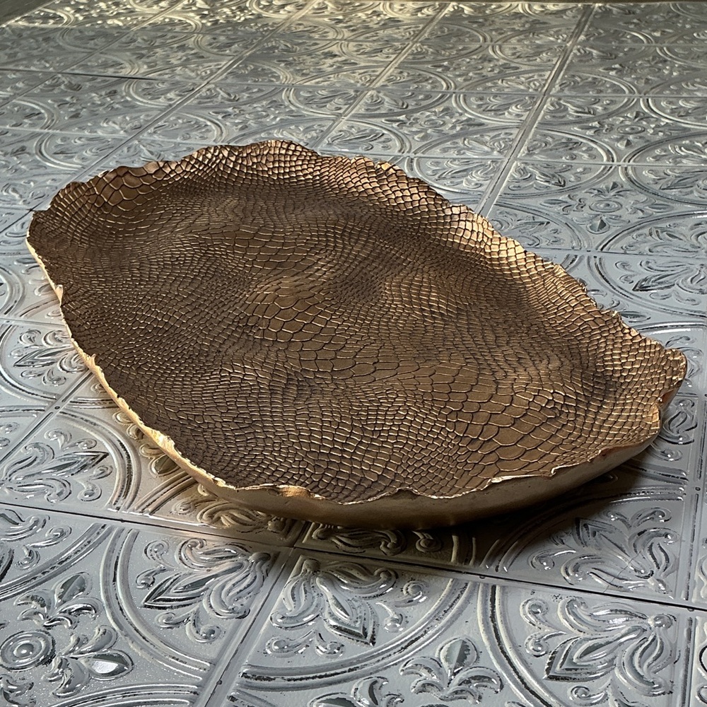 Pier 1 Gold Faux Snakeskin Embossed Metal Serving Tray Hollywood Regency Glam